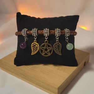 ⭐️ Handmade Leather Wiccan Charm Bracelet